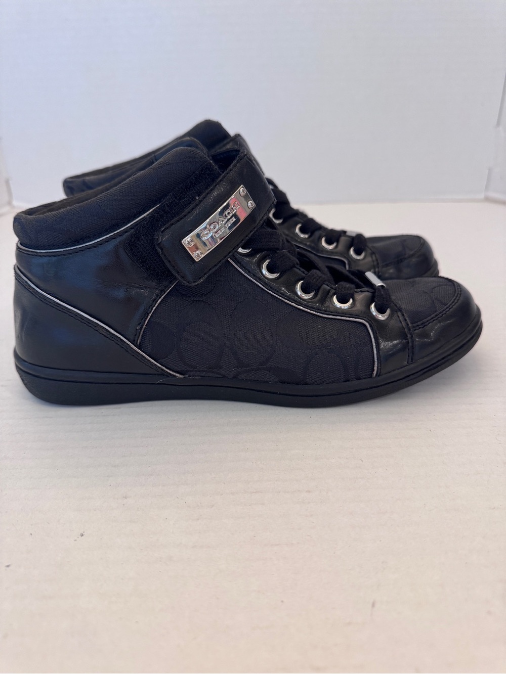 Coach Women's Monogram Signature ZANY High Top Sneakers-Black-A5023-Size 7.5M